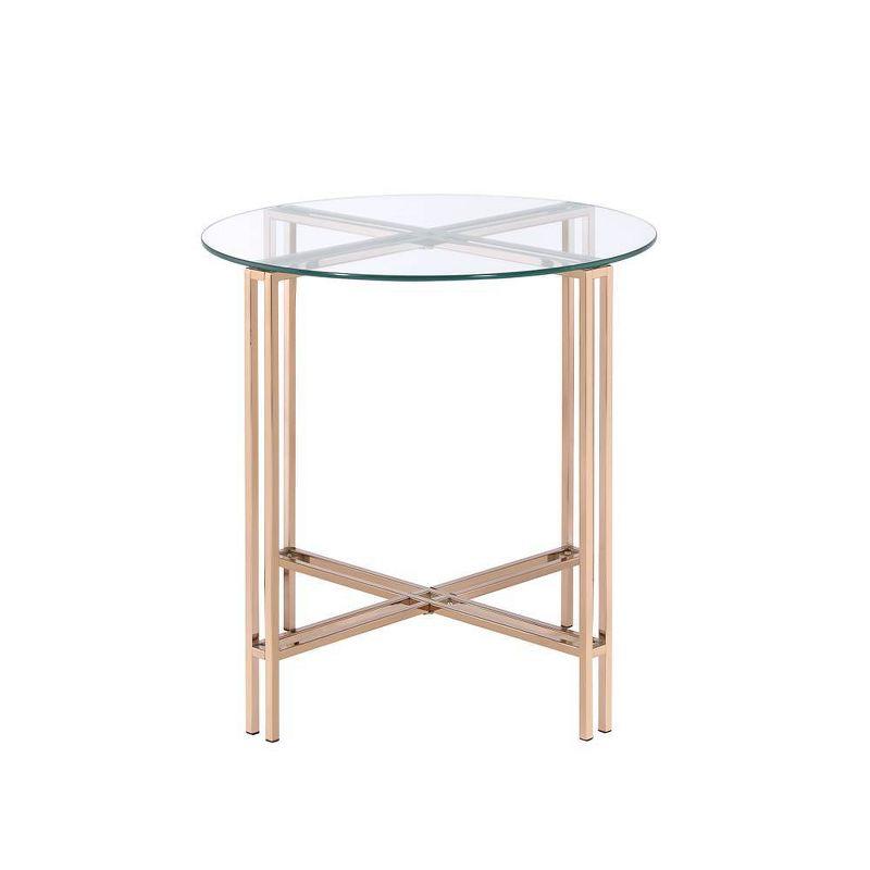 23" Veises Accent Table Champagne - Acme Furniture: Round Glass Top, Metal Frame, Spot Clean