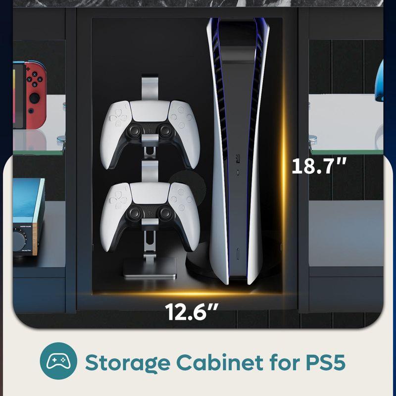 Bestier TV Stand for TVs up to 70" with LED Light, Entertainment Center for PS5 with Shelves, Black Marble