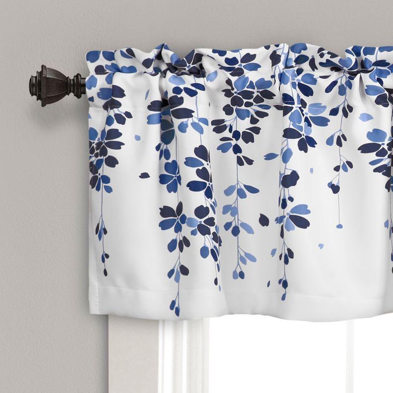 Navy and White Floral Polyester Rod Pocket Valance