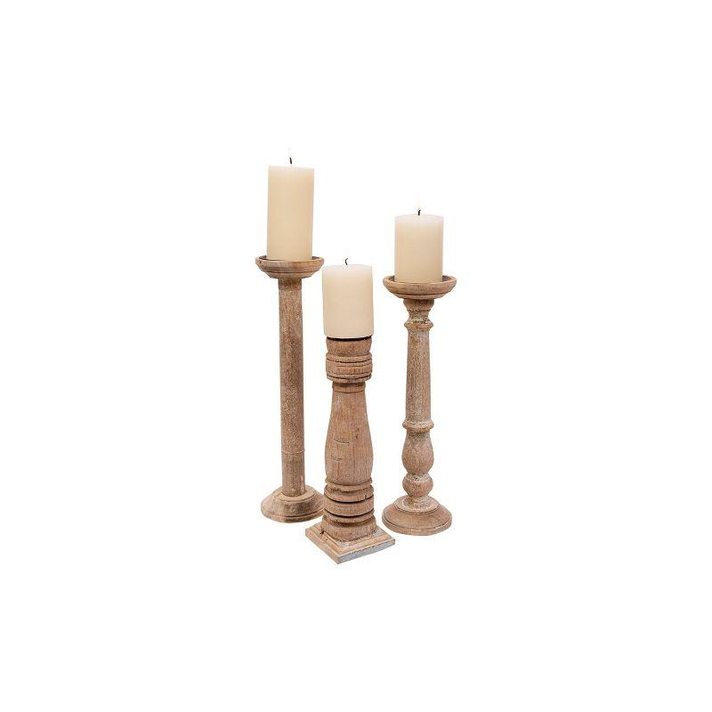 Storied Home 6pc Found Wood and Metal Pillar Candle Holder Set Natural: Rustic Candlestick Holders, Fits Taper Candles