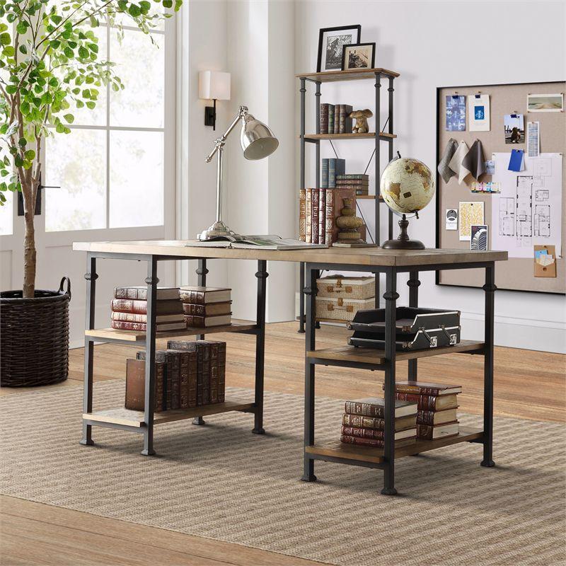 Lexicon Factory Farmhouse Wood and Metal Writing Desk in Brown/Black