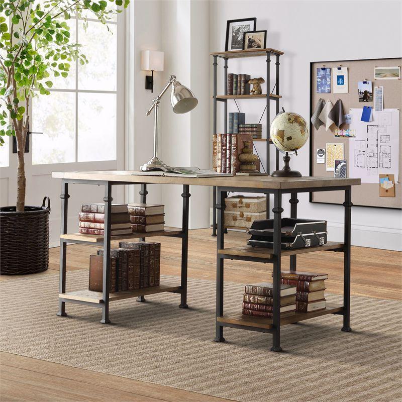 Industrial Black and Brown Wood Writing Desk with Shelves