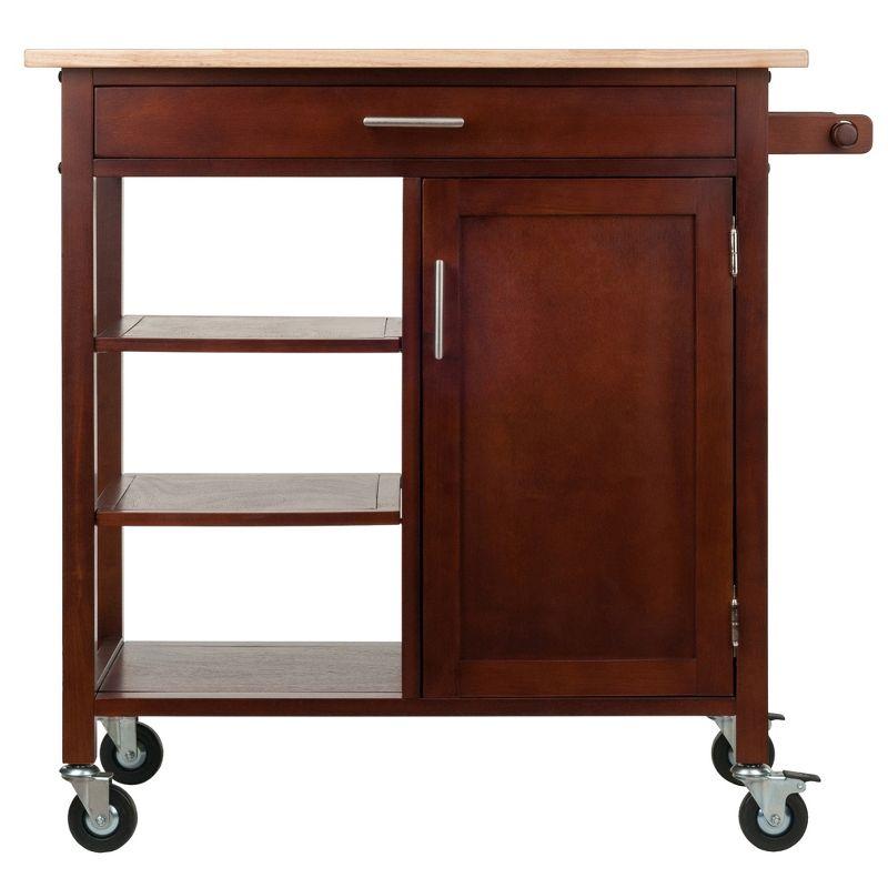 Marissa Kitchen Cart Walnut - Winsome: Solid Beechwood Top, Enclosed Cabinet, Locking Casters