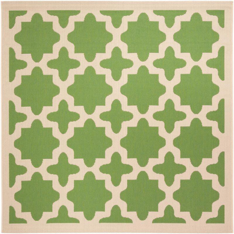 Green and Beige Synthetic 4' Square Indoor/Outdoor Rug