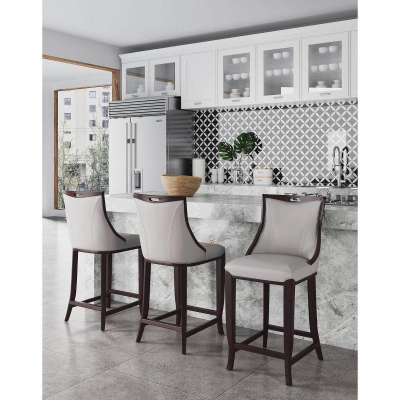 Set of 3 Light Grey Faux Leather and Walnut Wood Barstools