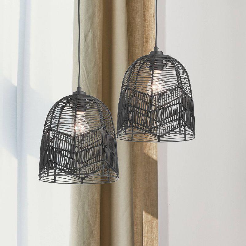 10"W Amher 1-Light Black Rattan Pendant Light