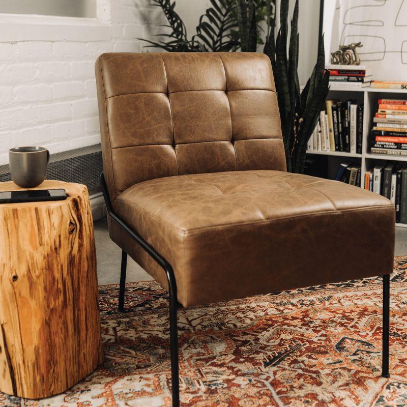 Brown Faux Leather Metal Frame Accent Chair