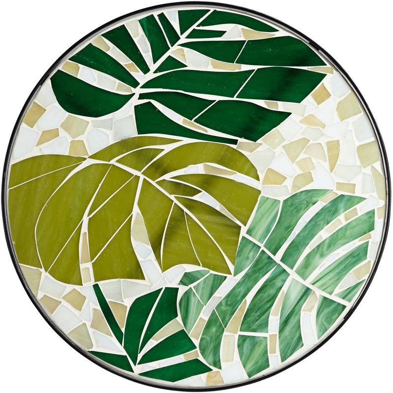 Contemporary Black Metal and Green Leaf Mosaic Outdoor Side Table