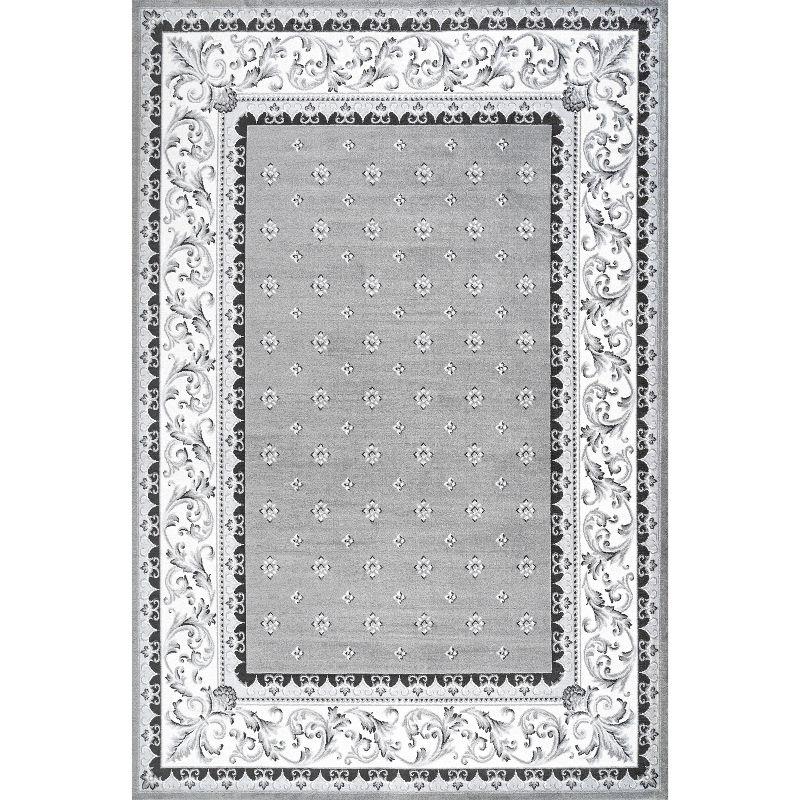 Gray and Cream Rectangular Synthetic Flat Woven Area Rug