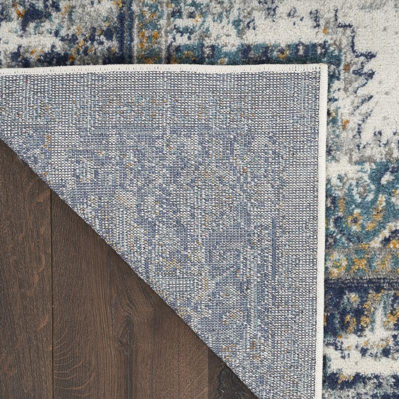 Ivory Grey Blue Floral 8' x 10' Synthetic Area Rug