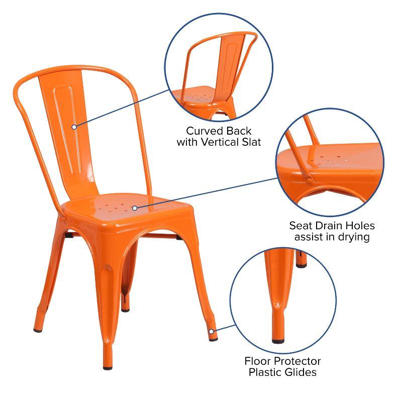 Emma + Oliver Orange Metal Stackable Indoor-Outdoor Dining Chair