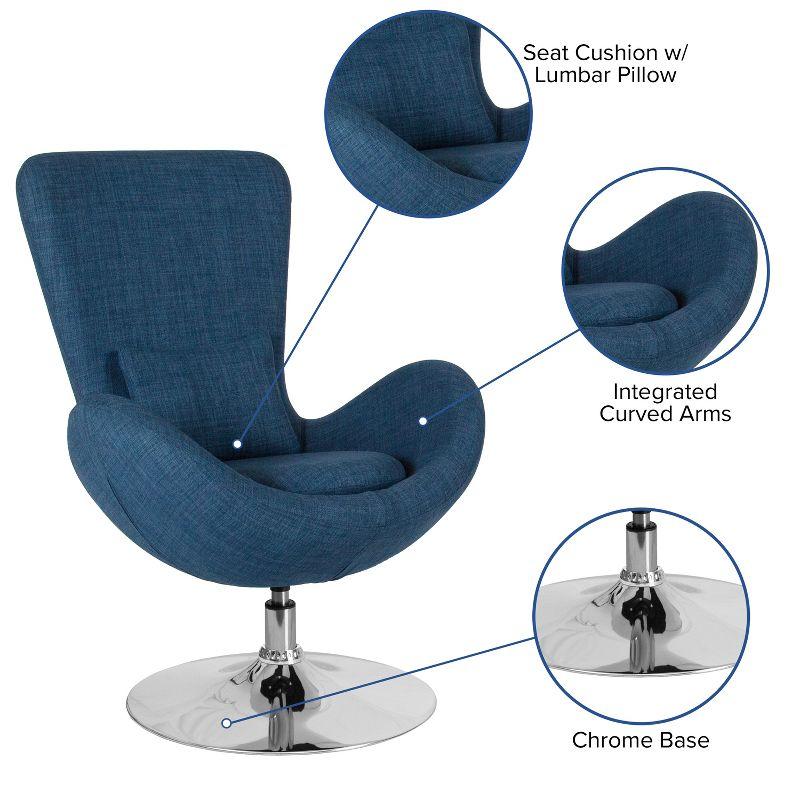Merrick Lane High-Back Egg Style Lounge Chair in Blue Fabric Upholstery With 360° Swivel Chrome Base