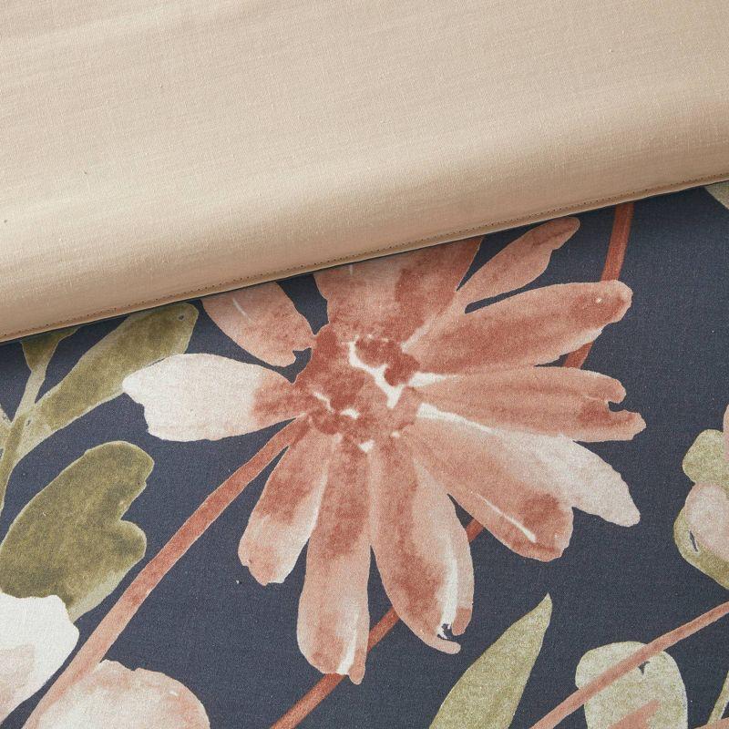 Camillia Navy Floral Cotton Full/Queen Duvet Cover Set