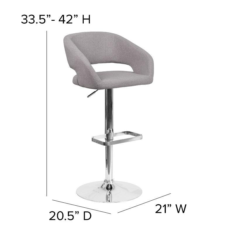 Erik Contemporary Gray Fabric Swivel Barstool with Adjustable Height and Chrome Base