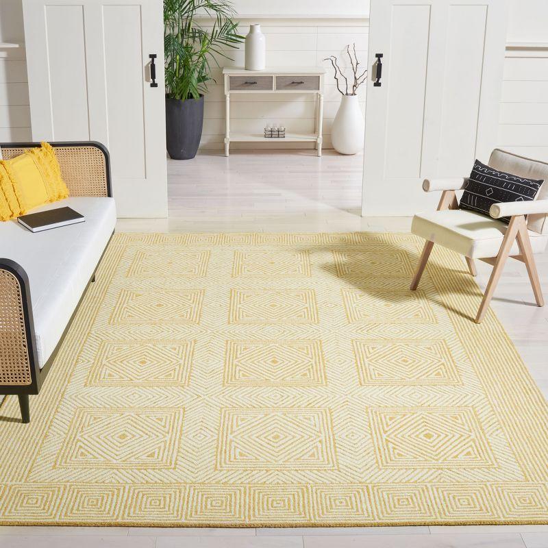 Ivory and Yellow Hand-Tufted Wool Area Rug, 6' x 9'