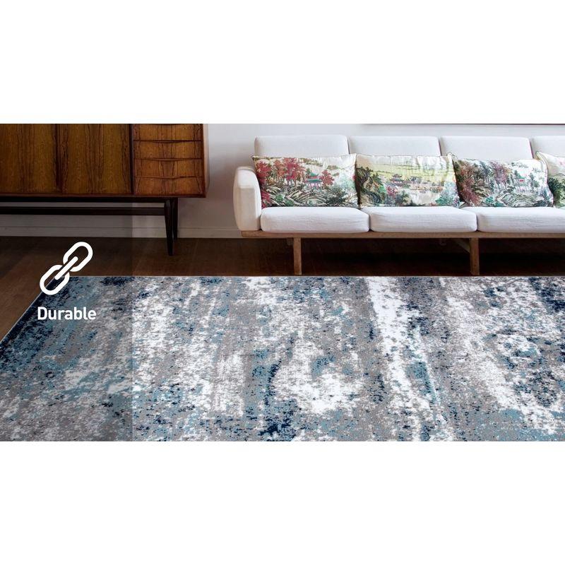 World Rug Gallery Distressed Abstract Watercolor Blue 5' x 7' Area Rug