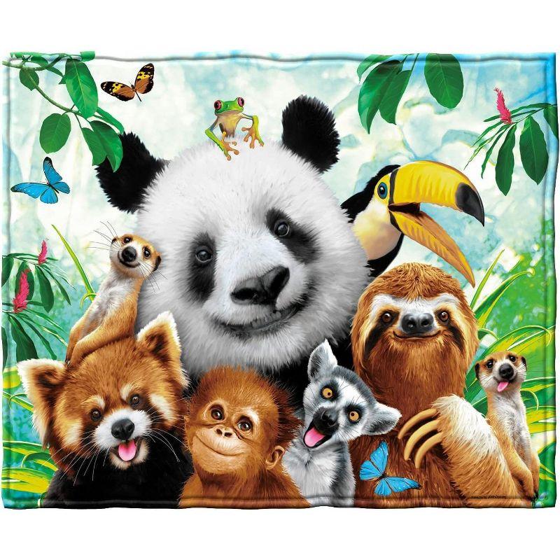 Zoo Animals Fleece Blanket with Vibrant Jungle Design