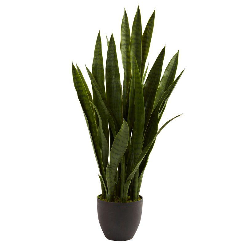 Nearly Natural 35-in Artificial Sansevieria Snake with Black Planter