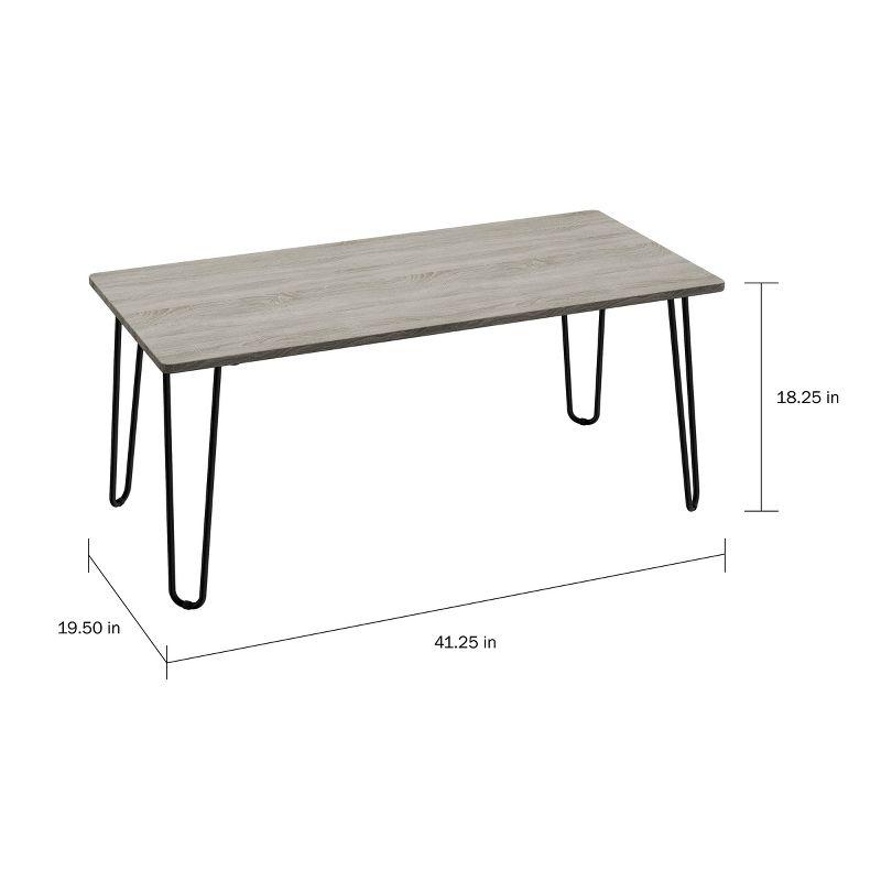 Gray Wood Coffee Table with Black Metal Hairpin Legs