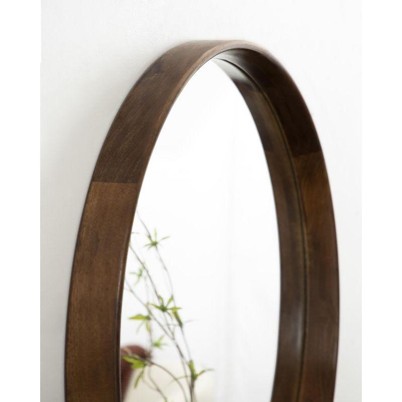 28" Walnut Brown Mango Wood Round Wall Mirror