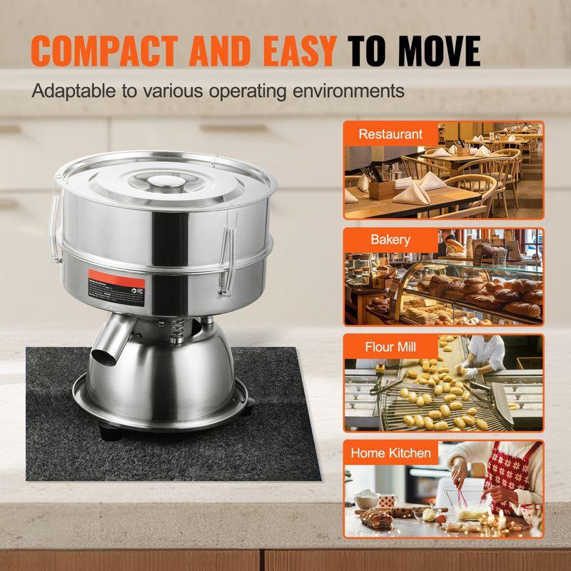 VEVOR Automatic Electric Vibrating Sieve, Stainless Steel Sifter Shaker Machine with 40+60 Mesh, 45W Automatic Powder Sifter Machine Countertop