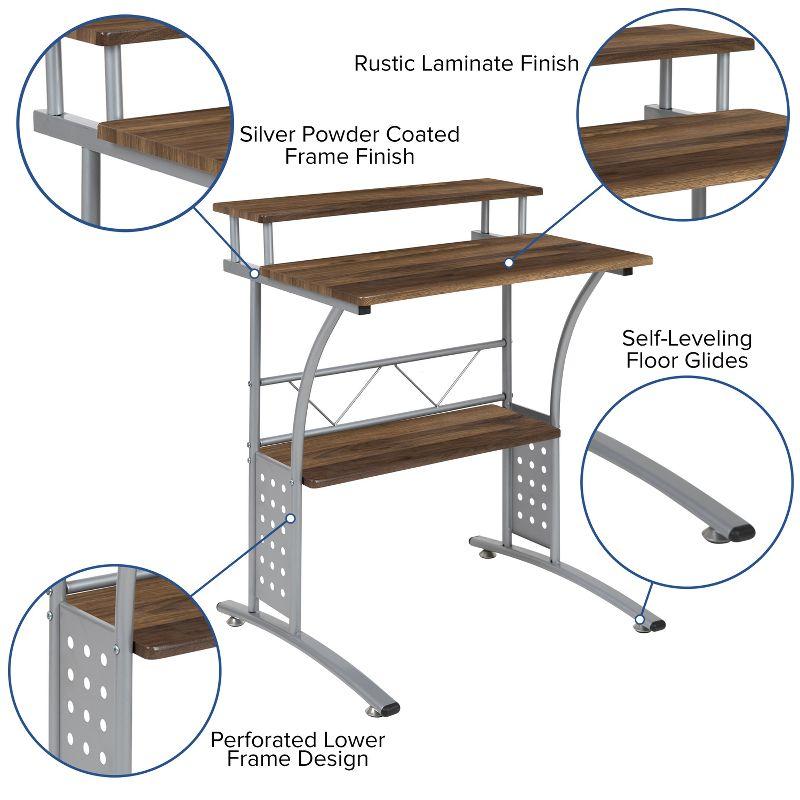 Flash Furniture Clifton Rustic Walnut Computer Desk with Top and Lower Storage Shelves