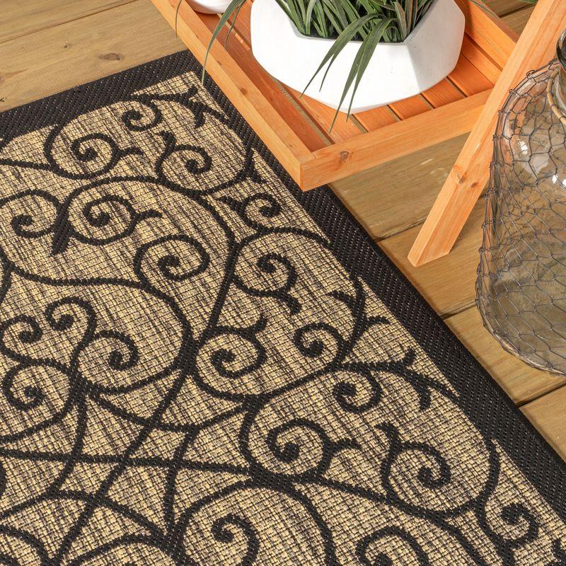 2'x8' Madrid Vintage Filigree Textured Weave Indoor/Outdoor Runner Rug, Black - JONATHAN Y