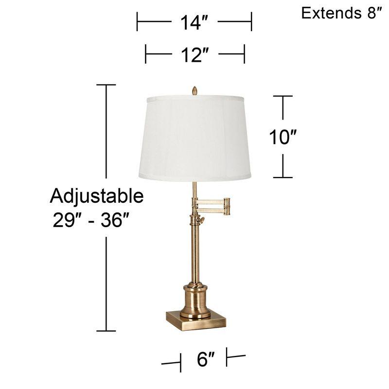 360 Lighting Swing Arm Desk Table Lamp 36" Tall Antique Brass Beige Fabric Drum Shade for Living Room Bedroom Bedside Office Family