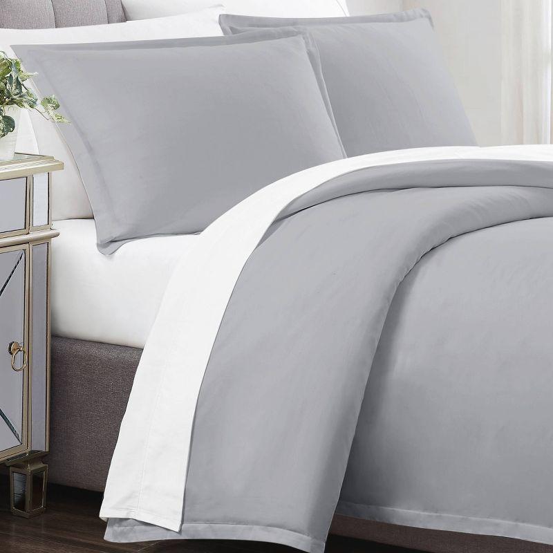 Gray King Cotton Sateen 3-Piece Duvet Cover Set