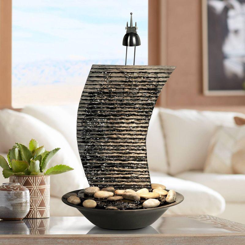 John Timberland Water Ripple Japanese Zen Waterfall Ripple Indoor Tabletop Fountain with Light 17 1/4" for Table Office Desk Home Bedroom Living Room