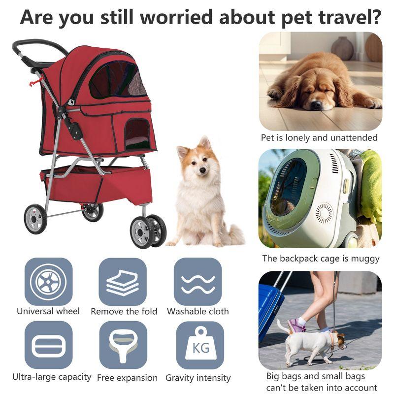 FDW 3 Wheels Pet Stroller Dog Cat Cage Jogger Stroller for Medium Small Dogs Cats Travel Folding Carrier Waterproof Puppy Stroller