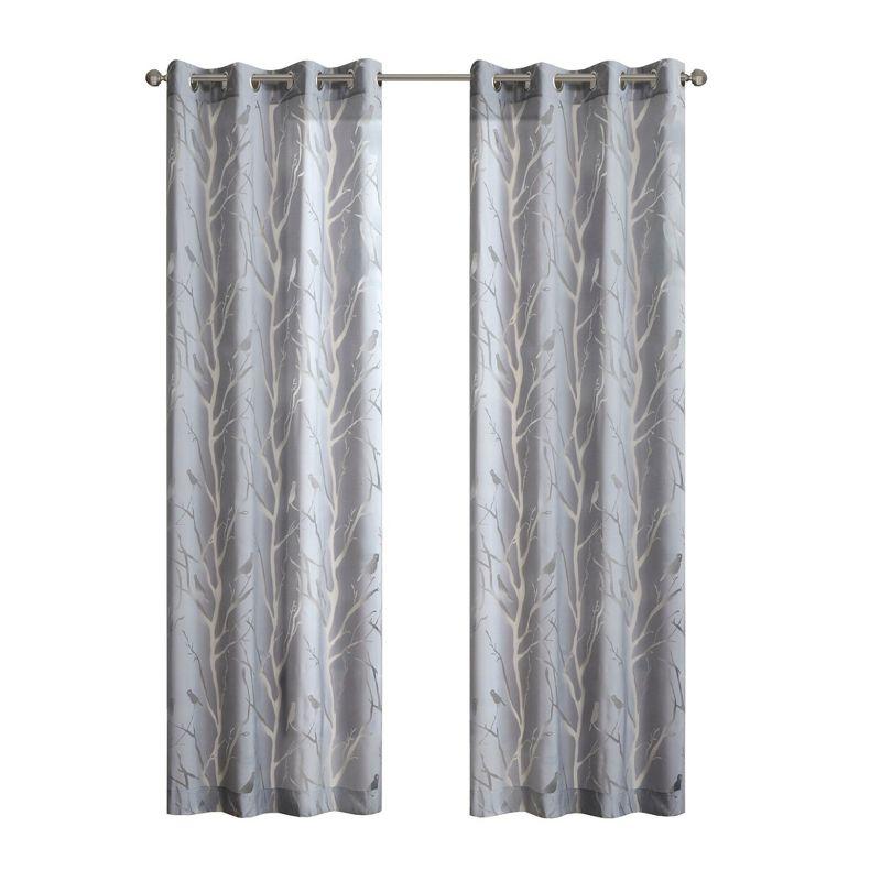 Madison Park Averil Grommet Top Sheer Bird on Branches Burnout Single Window Curtain