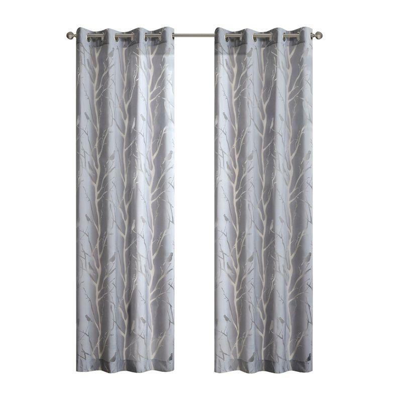 Silver Sheer Bird Design Grommet Window Curtain Panel