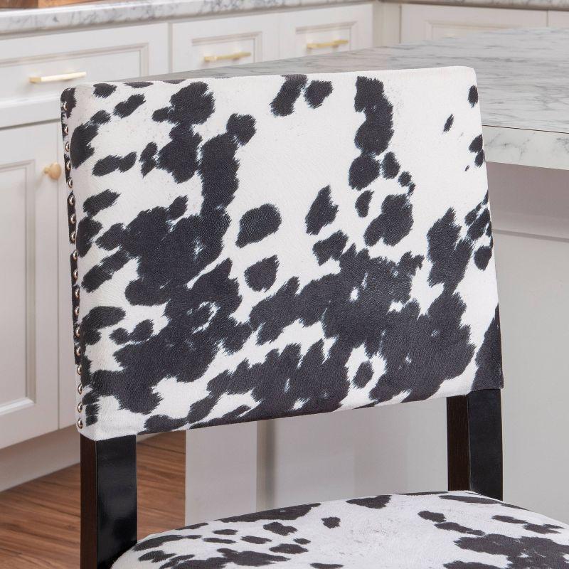 Linon Corey Black Cow Print Upholstery Counter Height Barstool Black/White: Farmhouse Style, Wood Frame, Footrest