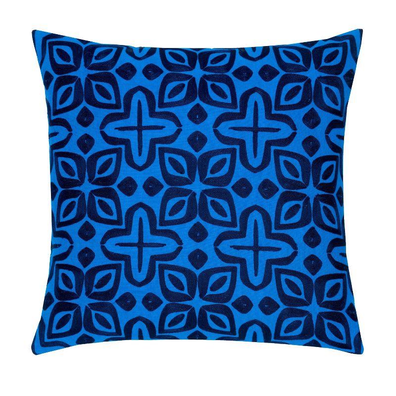 Peacock Blue Embroidered Cotton Square Pillow