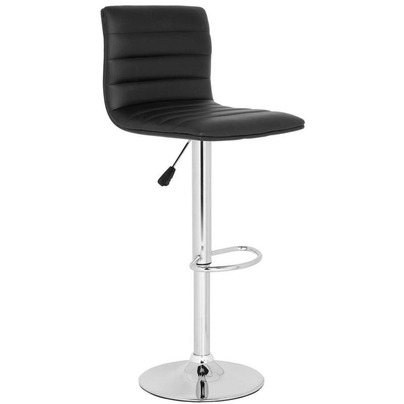 Transitional Black Leather Swivel Adjustable Bar Stool