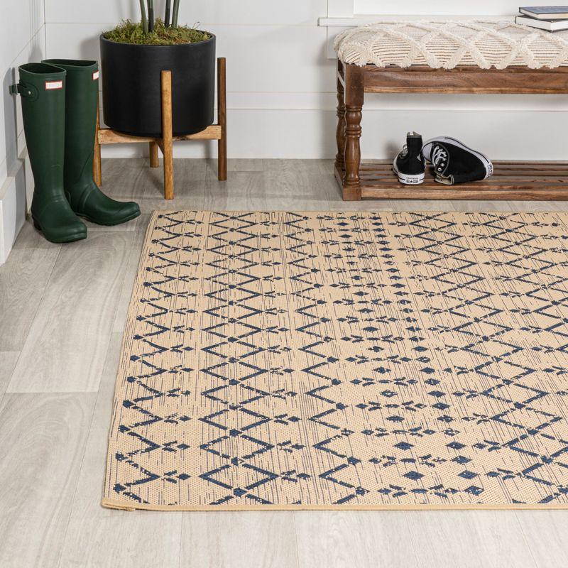 Ourika Moroccan Geometric Textured Weave Indoor/Outdoor Area Rug - JONATHAN Y