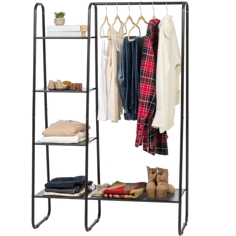 Black Metal Portable Garment Rack with Shelves