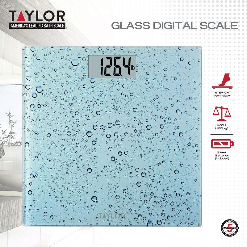 Taylor® Precision Products Digital Glass Waterdrop Bathroom Scale, 400-Lb. Capacity in Blue