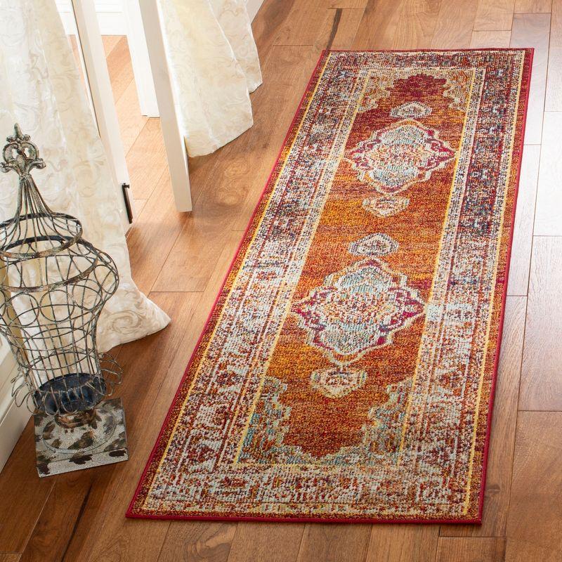 Orange and Light Blue Synthetic Oriental Runner Rug, 2'2" x 11'