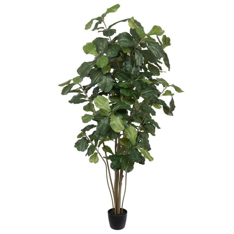 7' Green Faux Fiddle Leaf Fig Tree in Black Pot