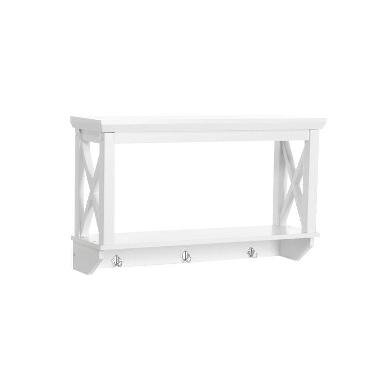 La Crosse White Contemporary 3-Hook Wall Shelf with Open Shelves