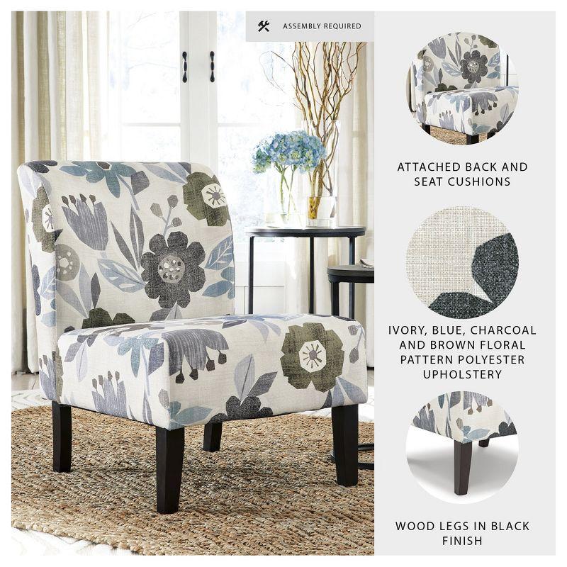 Signature Design by Ashley Triptis Accent Chair, Armless, Floral Pattern Upholstery, Ivory/Blue/Charcoal/Brown