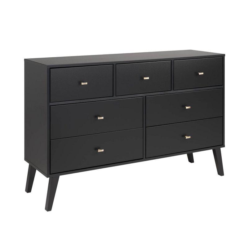 Milo Mid-Century Modern 60" Black Double Dresser with Brass Knobs