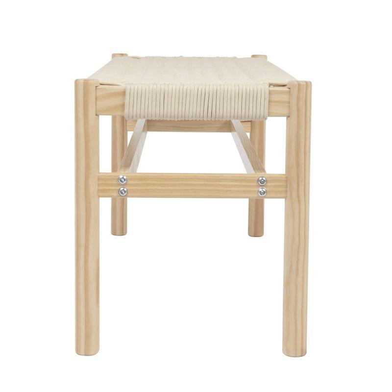 Storied Home Fernway Solid Wood and Woven Rope Entryway Bench Cream: Scandinavian Design, Pine Frame, 43.25" Long