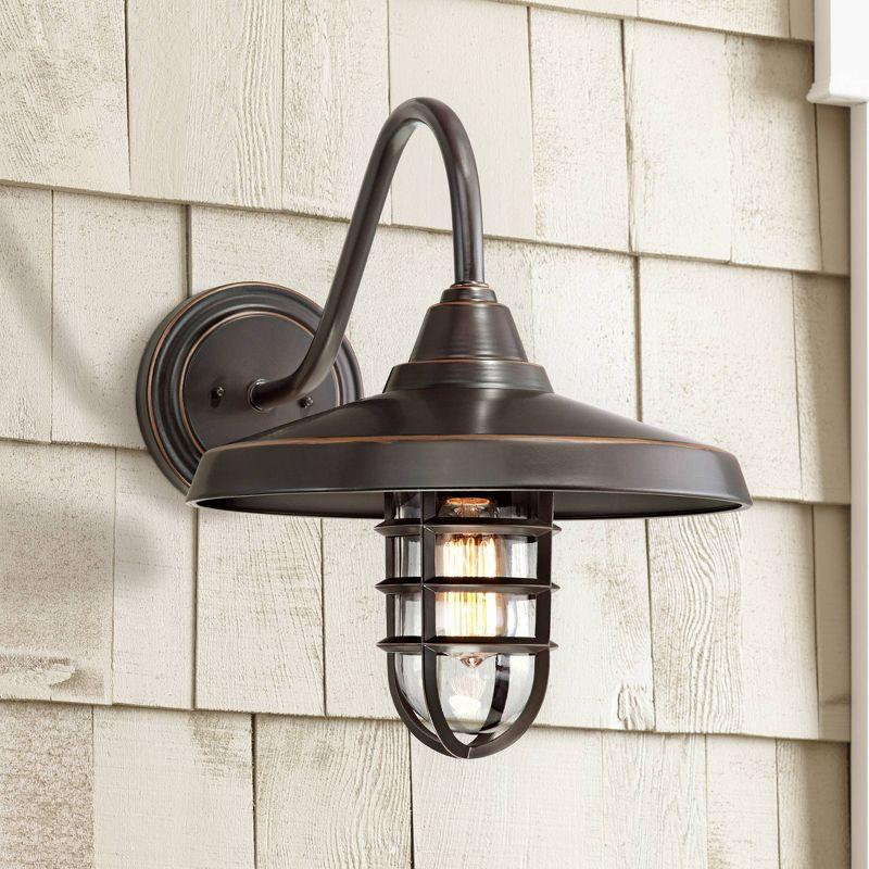 Bronze Industrial Outdoor Wall Light with Glass Shade