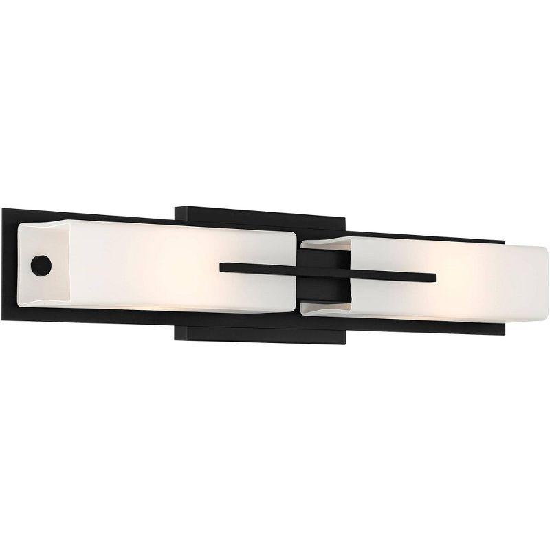 Possini Euro Design Midtown Mid Century Modern Wall Light Black Hardwire 23 1/2" 2-Light Fixture White Glass for Bedroom Bathroom Vanity Reading House