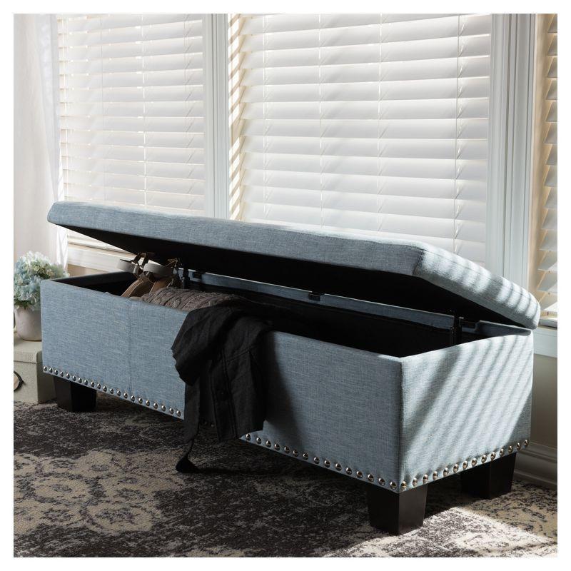 Hannah Modern and Contemporary Fabric Upholstered Button - Tufting Storage Ottoman Bench - Light Blue - Baxton Studio