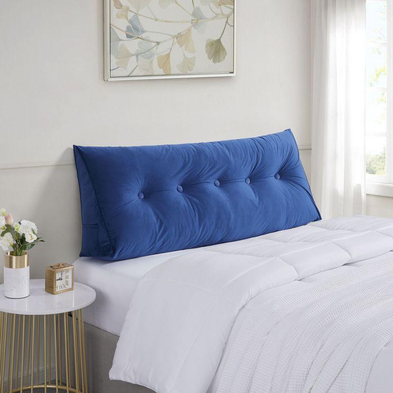 Bed Wedge and Gap Filler Pillow for Headboard with Side Pockets by Sweet Home Collection® - FULL, BLUE