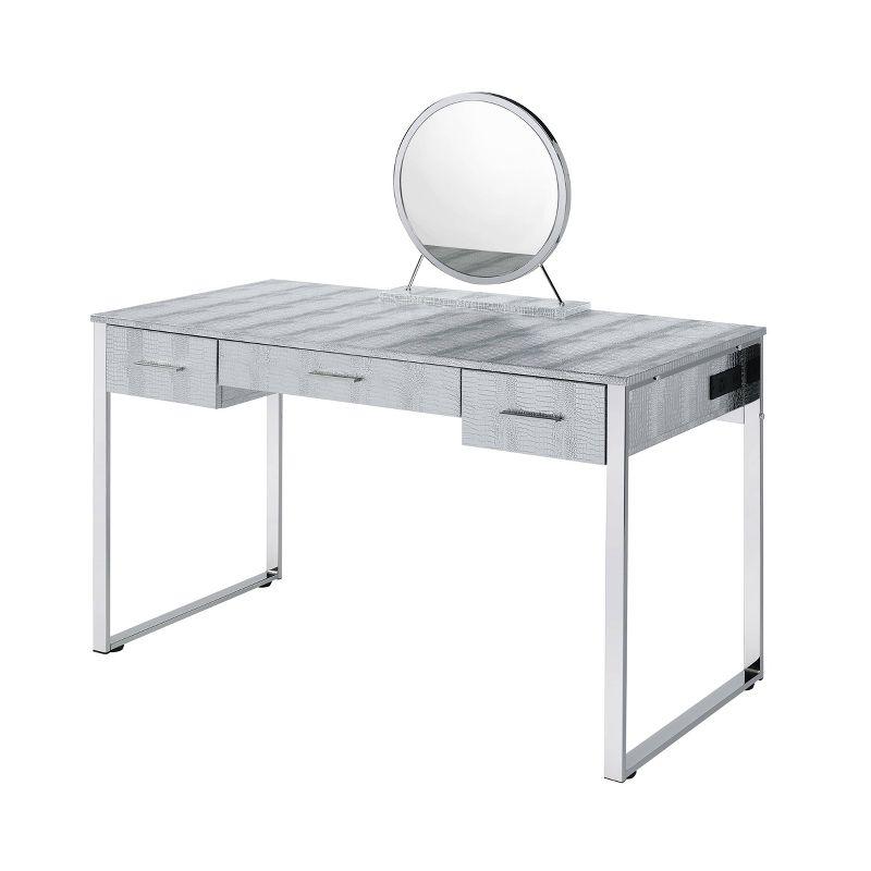 50" Myles Vanity Table Antique White, Chrome Finish - Acme Furniture: Built-in Outlet, USB, Storage